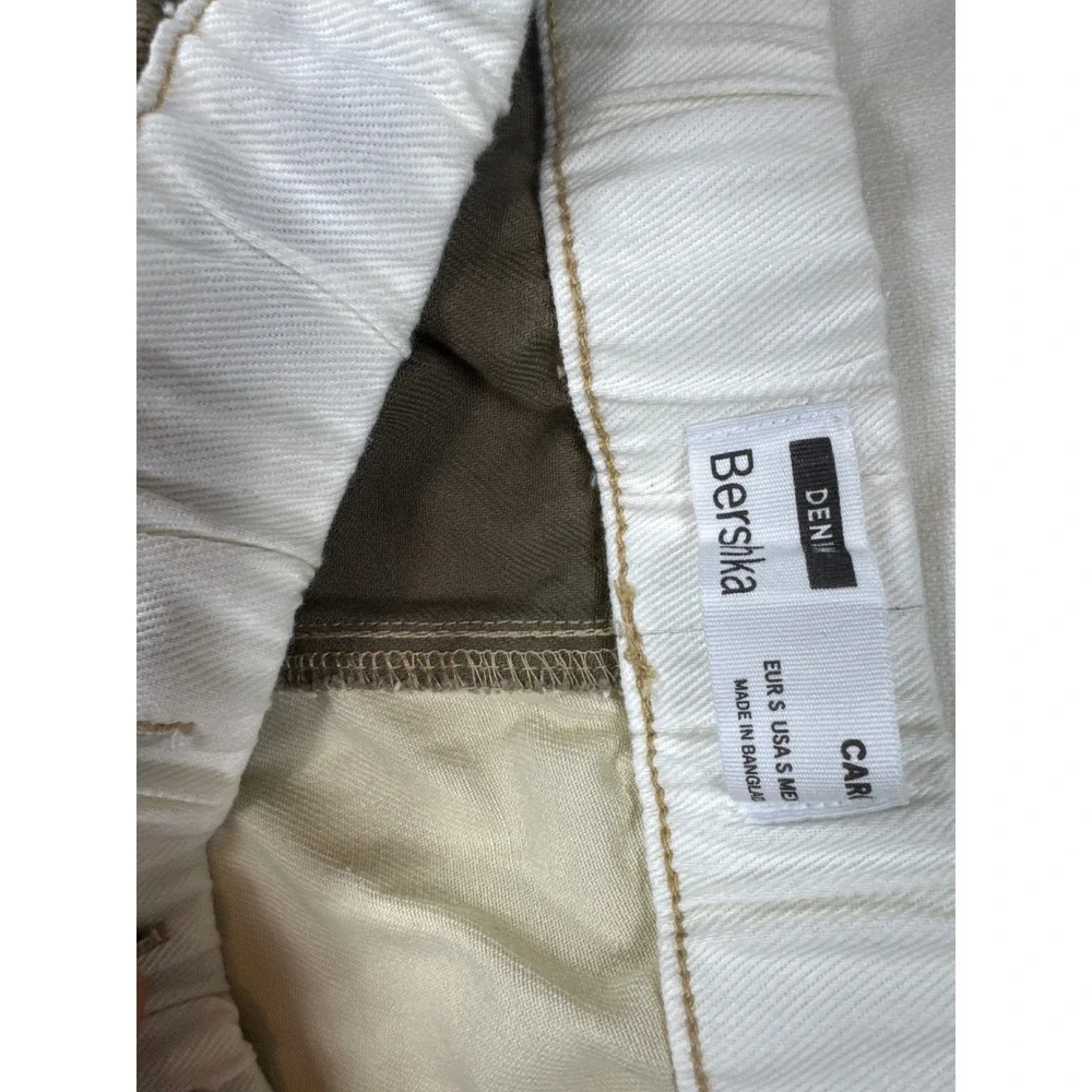 Bershka Colorblock Cargo Pants Mens Small Beige White Patchwork Utility Trousers